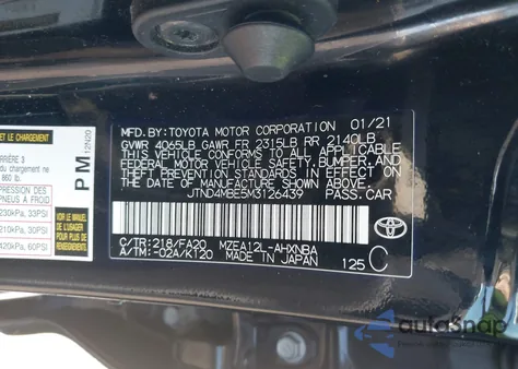 2021 Toyota Corolla Se Nightshade Edition from USA, damaged, VIN JTND4MBE5M3126439